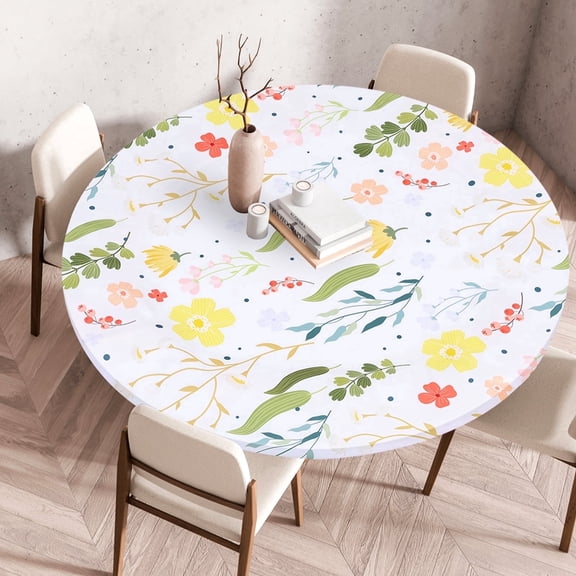 Tcwhniev Round Fitted Vinyl Tablecloth for 40 inch Diameter, Elastic Edge, Wipeable Polyester Table Cover, Decorative Table Cloths for Indoor or Outdoor