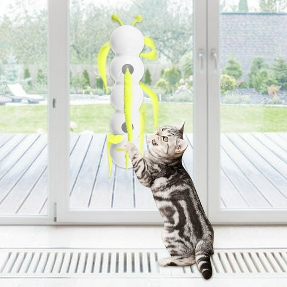 LINFANG Smart Cat Toy with Worm Design Rechargeable Motion Activated Interactive Cat Toy with Suction Cup Wall and Window Mounted for Boredom