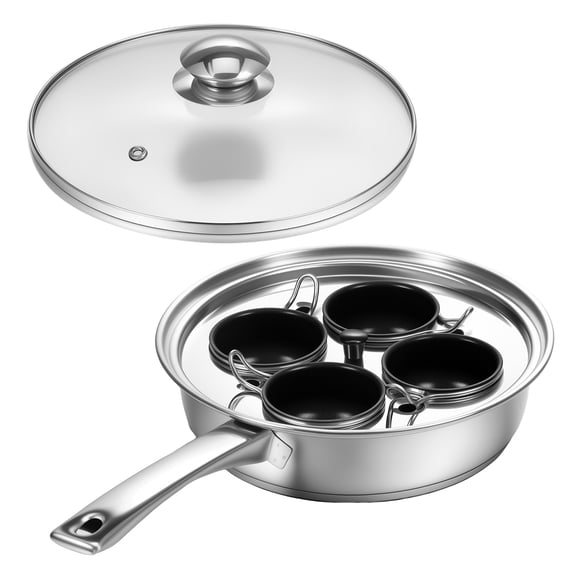 LINFANG Stainless Steel 4 Cup Egg Poacher Pan Evenly Heated Poached Egg Maker Pot Easy to Release Steamed Pudding Cooker for Cooking