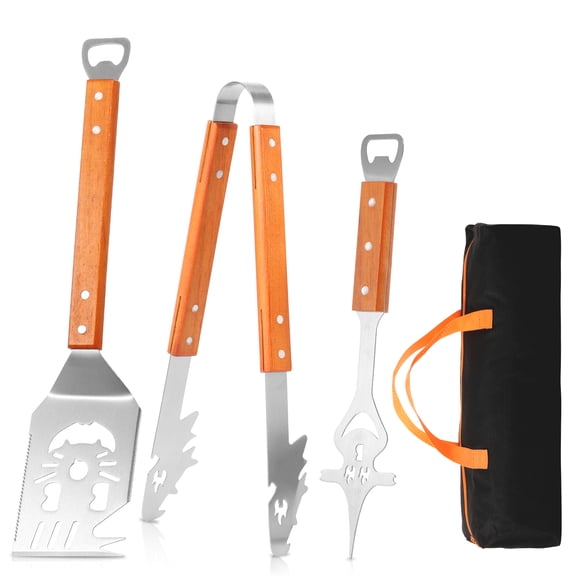 LINFANG Stainless Steel BBQ Grill Spatula Set Multifunctional Grill Tool Set with Storage Bag Portable BBQ Accessory Kit for Cooking Camping Birthday