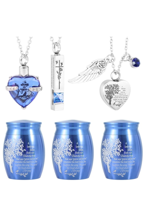 6 Pcs Cremation Urn Necklace, Urn Necklace for Ashes Keepsake Cremation Jewelry Heart Crystal Cubic Urn Necklace Stainless Steel Urn Memorial Pendant for Women Men Loved Ones Pet