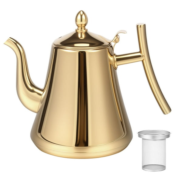 LINFANG Stainless Steel Tea Pot 2L Large Capacity Tea Kettle with Removable Strainer Ergonomic Water Pot for Induction Cookers Gas Stoves
