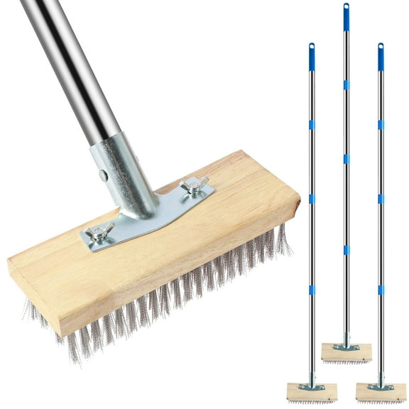 LINFANG Stainless Steel Wire Floor Brush Wire Broom with 4 Section Detachable Pole Heavy Duty Wire Deck Brush Multipurpose Wire Cleaning Brushes for Rough Surface Concrete Floor Patio Garden Garage