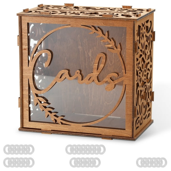 LINFANG Wood Wedding Card Box with Slot and Acrylic Window Elegant Wooden Card Box for Reception Anniversary Birthday Party Bridal Baby Shower