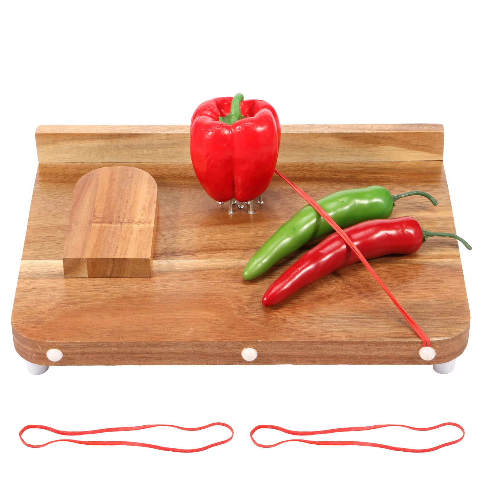 LINFANG Wooden Adaptive Cutting Board With Spike Smooth Surface Handicapped Kitchen Board With Anti Slip Bottom for Vegetable Fruit Meat