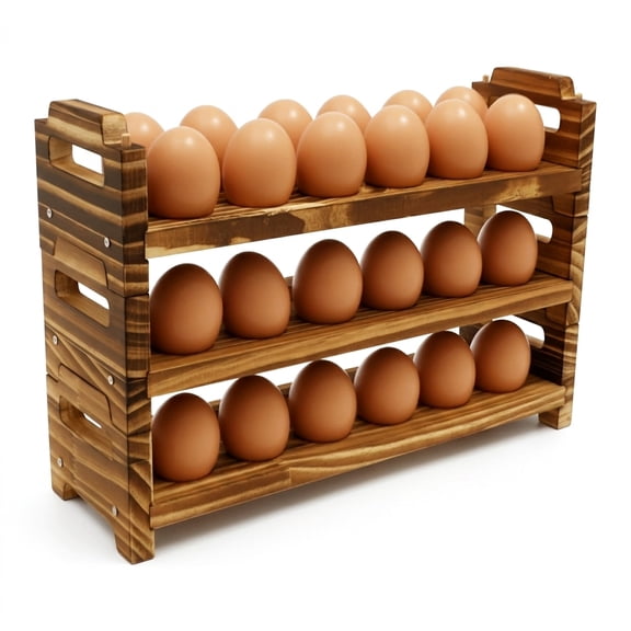 Wooden Egg Holder for Countertop, Stackable 3 Tier Egg Storage Rack, Holds 36 Fresh Eggs, Farmhouse Kitchen Decor with Dual Handles