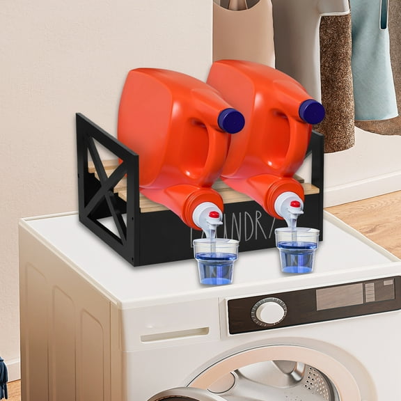 LINFANG Wooden Laundry Detergent Holder Easy Assembly Liquid Soap Storage Organizer Liquid Detergent Stand for Household Cleaning Supplies