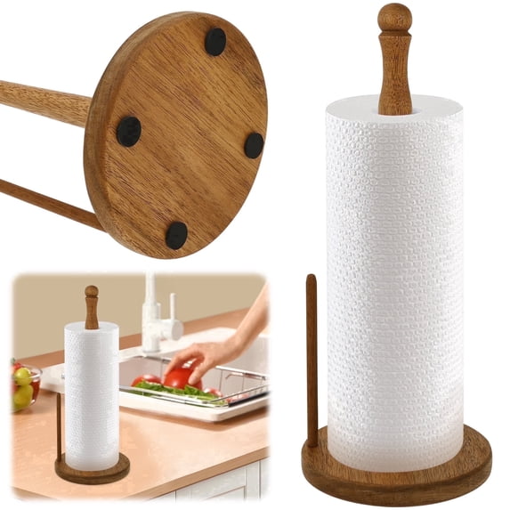 Evjurcn Wooden Paper Towel Holder Stand Space Saving Countertop Towel Roll Organizer Easy Assembly Paper Roll Holder Rack for Kitchen Countertop, 11.81×5.04×0.59 inch