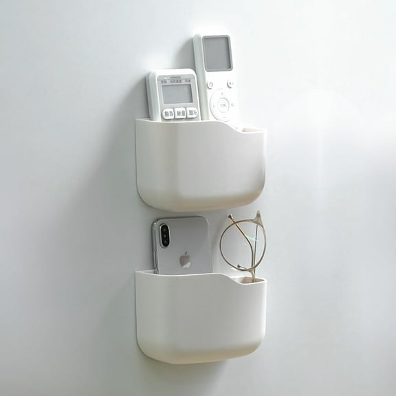 LINFIDITE Adhesive TV Remote Control Holder Wall Mount TV Remote Holder Wall Remote Control Caddy Storage Organizer Universal Controller Stand Box (For 2 Or 3 Remote Controls–White–Quantity2