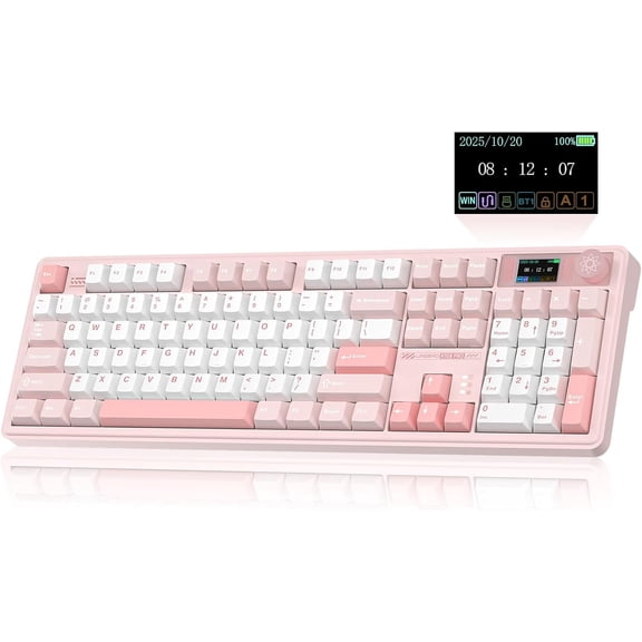 LINGBAO K108 Pro Wireless Mechanical Keyboard with Screen & Knob, Full Size Creamy Number Pad, 10000mAh Battery, PBT Keycaps, RGB Backlit, Hot-swappable Pink Gaming for PC/Mac