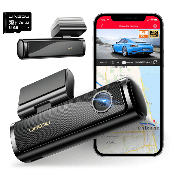 LINGDU Dash Cam, 4K Front Dash Cam for Cars, 5G WiFi Dashcam with ADAS, Free 64GB SD Card, Voice Control, G-Sensor Built-in GPS, WDR 24H Parking Mode, Night Vision Loop Recording