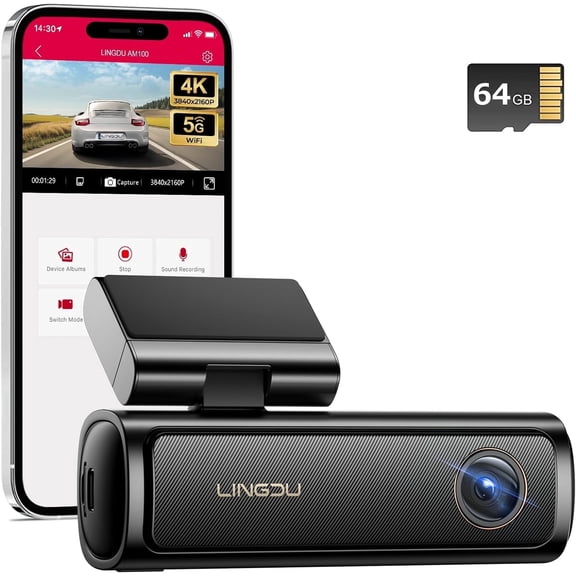 Lingdu Dash Cam AM100 4K UHD Front 64GB SD Card 1 Pack One Size