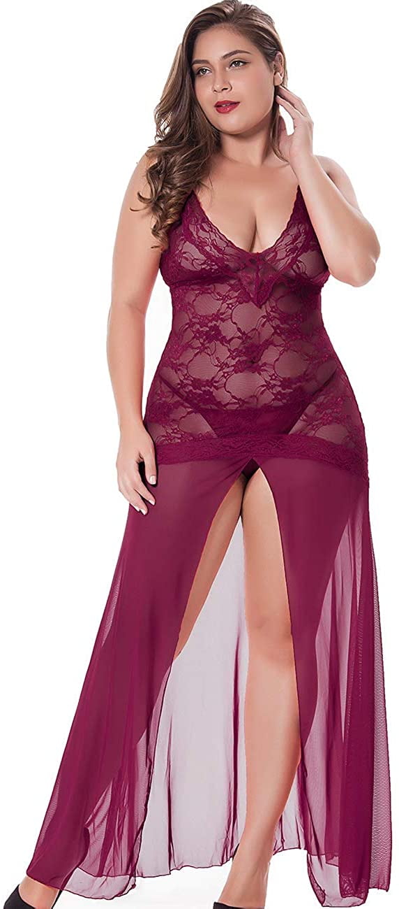 Buy LINGERLOVE Women's Plus Size Lingerie Sexy Split Maxi Long Gown Sheer  Dress Online at desertcartSeychelles