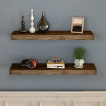 LINGJIA Set of 2 Floating Shelves Handmade Wood Wall Shelf Solid Wood Rustic Shelves Wall-Mounted Walnut