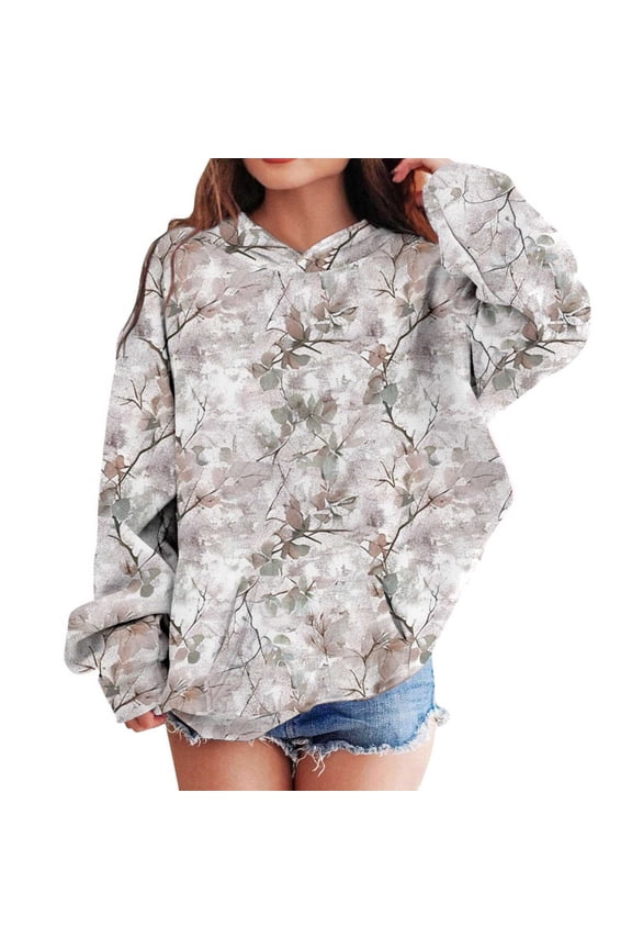 Camo Hoodie Kids Cute Hoodies Maple Leaf Print Oversized Drop Shoulder Fleece Hooded Sweatshirt Pullover With Pocket