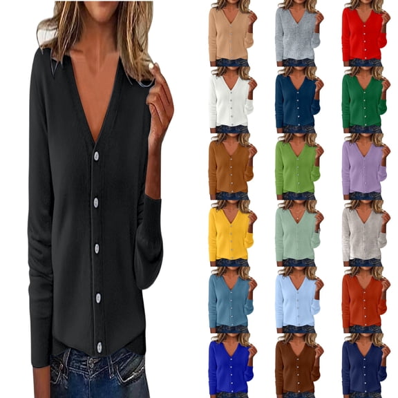 LINGLANG Cardigan Sweaters for Women Casual Lightweight Soft Knit V Neck Womens Cardigans Sweater Fall Winter Clothes