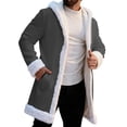 thumbnail image 1 of LINGLANG Christmas Men's Long Cardigan Hoodies Unisex Santa Claus Xmas White Trim Warm Holiday Hooded Coat with Pocket, 1 of 7