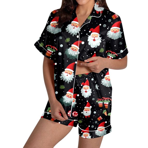LINGLANG Christmas Pajamas For Women Set Print Long Sleeve Top With Pants Soft Comfortable Xmas Print Pjs Sleepwear Loungewear Nightwear Nightclothes Homewear