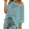 thumbnail image 1 of LINGLANG Crochet Tops for Women Summer Scoop Neck Short Sleeve Sweater Casual Crochet Hollow Out Knit Tops Pullover Shirts Beach Coverup, 1 of 6