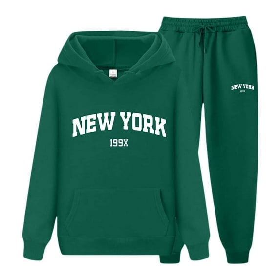LINGLANG Fall Outfits For Women 2025 Dressy Casual York Letter Couples Hoodies Sweatshirt Pants Set Unisex Sportswear Casual Sweatsuit Lounge Set Matching Sets