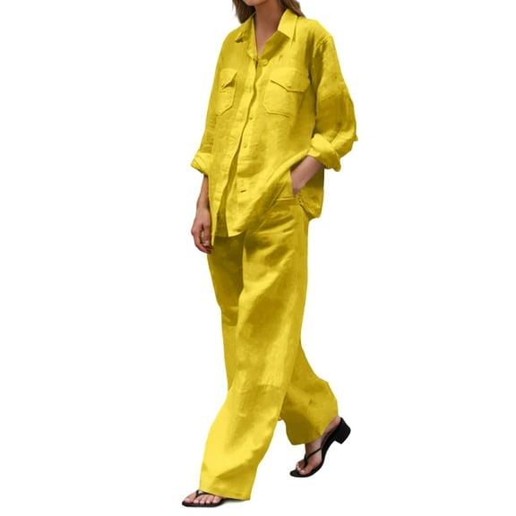 LINGLANG Fall Outfits For Women 2025 Sets Casual Long Sleeve Shirt Loose Pants 2 Piece Set Comfortable Wear Trousers Suit Daily Outfits Casual Sweatsuit Lounge Set Matching Sets