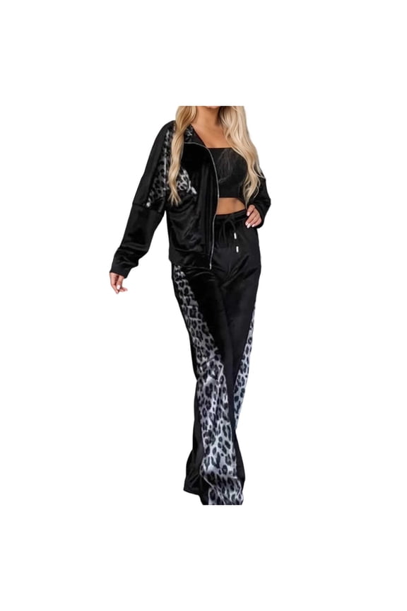 Fall Outfits For Women 2025 Trendy Sets Fashion Leopard Print Long Sleeve Top Long Pants Home Wear 2 Piece Set Casual Sweatsuit Lounge Set Matching Sets