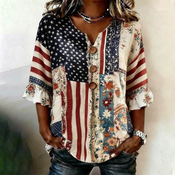 LINGLANG Fourth of July Shirts for Women, Patriotic American Flag T Shirt Summer Casual July 4th USA 250th Anniversary Graphic Tee Tops