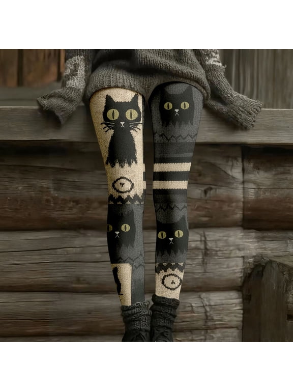 Halloween Leggings for WomenBlack Cat Moon Print Yoga Pants High Waisted Full Length Tights Stretchy Workout Leggings and Bottoms