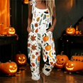 thumbnail image 1 of LINGLANG Halloween Womens Jumpsuit Ghost Pumpkin Print Sleeveless Overalls Tie Shoulder Straps Scoop Neck Loose Cuffed Leg Outfit, 1 of 4