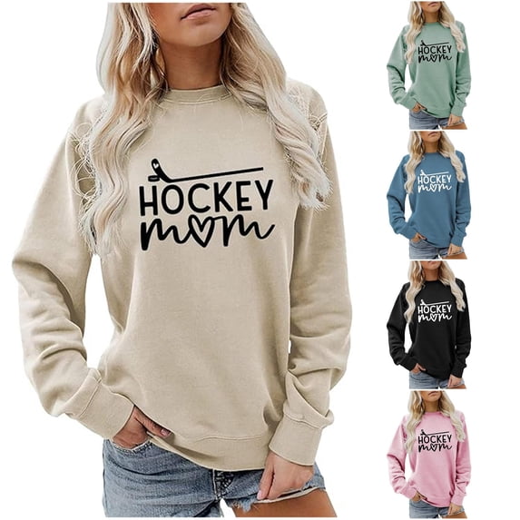 LINGLANG Hockey Mom Sweatshirt Ice Hockey Graphic Shirt Women Long Sleeve Crewneck Pullover Tops Sport Mama Game Day Sweatshirt