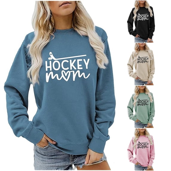 LINGLANG Hockey Mom Sweatshirt Ice Hockey Graphic Shirt Women Long Sleeve Crewneck Pullover Tops Sport Mama Game Day Sweatshirt
