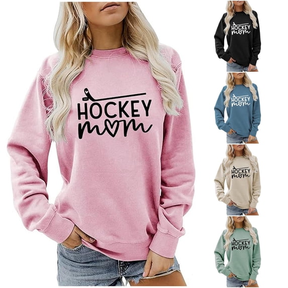LINGLANG Hockey Mom Sweatshirt Ice Hockey Graphic Shirt Women Long Sleeve Crewneck Pullover Tops Sport Mama Game Day Sweatshirt