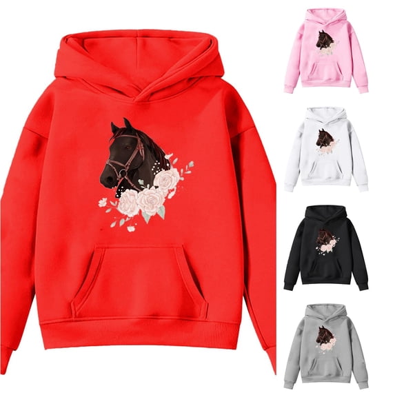 LINGLANG Horse Sweatshirt Girls Funny Graphic Sweater Casual Horse Crewneck Holiday Long Sleeve Hoodie Pullover Top