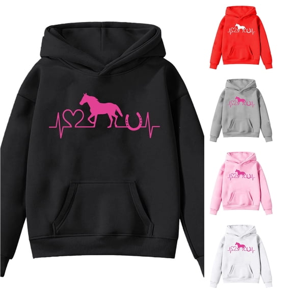 LINGLANG Horse Sweatshirt Girls Funny Graphic Sweater Casual Horse Crewneck Holiday Long Sleeve Hoodie Pullover Top