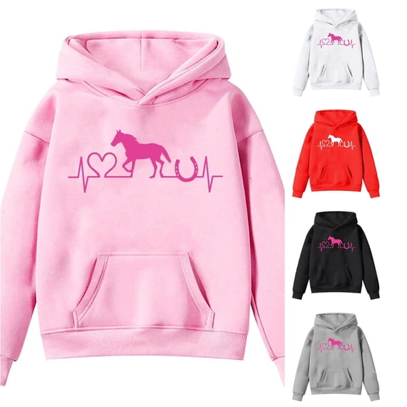 LINGLANG Horse Sweatshirt Girls Funny Graphic Sweater Casual Horse Crewneck Holiday Long Sleeve Hoodie Pullover Top