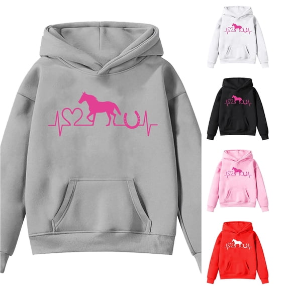 LINGLANG Horse Sweatshirt Girls Funny Graphic Sweater Casual Horse Crewneck Holiday Long Sleeve Hoodie Pullover Top