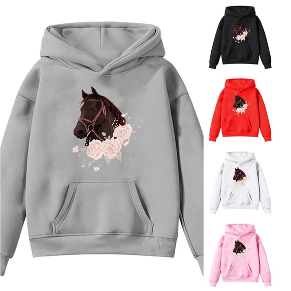 LINGLANG Horse Sweatshirt Girls Funny Graphic Sweater Casual Horse Crewneck Holiday Long Sleeve Hoodie Pullover Top
