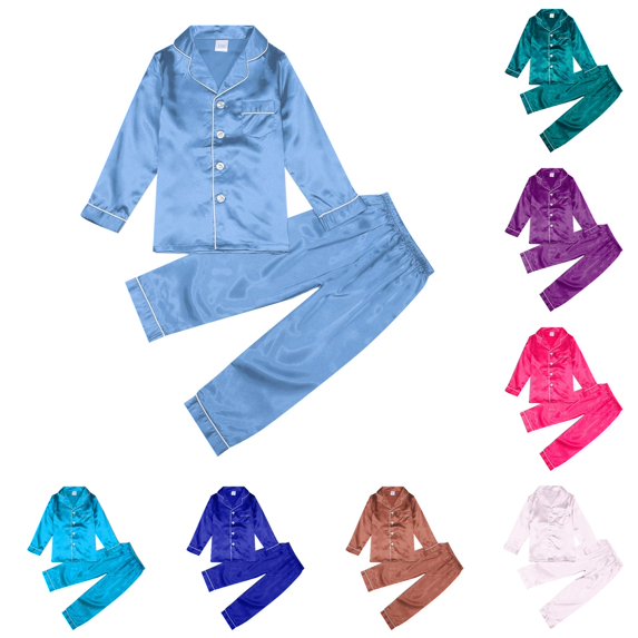 LINGLANG Kids Satin Pajamas Set Toddler Boys Girls Silky Sleepwear Two-Piece Loungewear Button Down Pjs