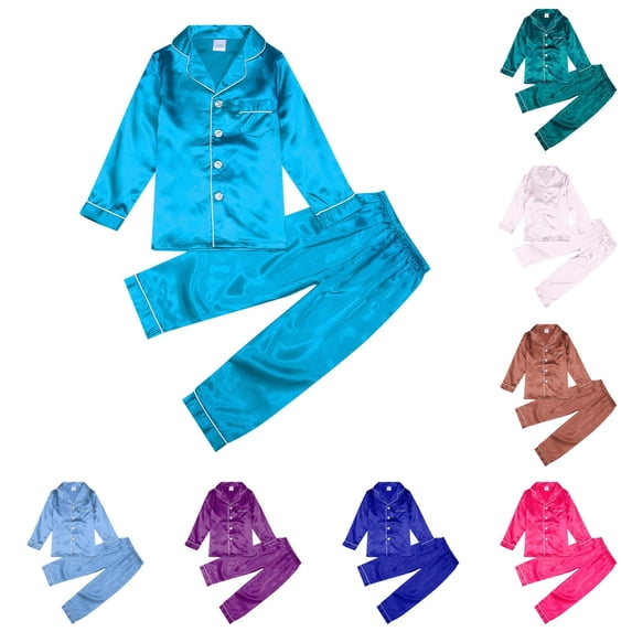 LINGLANG Kids Satin Pajamas Set Toddler Boys Girls Silky Sleepwear Two-Piece Loungewear Button Down Pjs