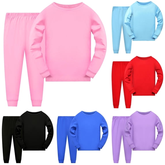 LINGLANG Kids Solid Color Pajamas Set Long Sleeve and Pants Toddler Cozy Sleepwear 2-Piece House Wear