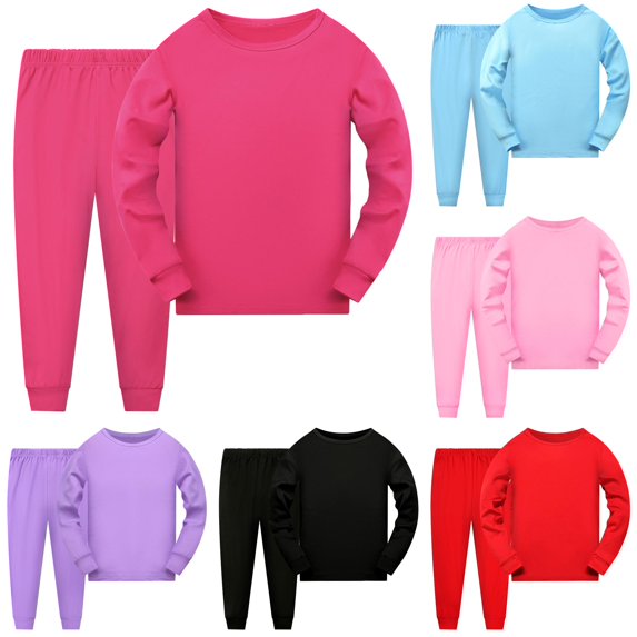 LINGLANG Kids Solid Color Pajamas Set Long Sleeve and Pants Toddler Cozy Sleepwear 2-Piece House Wear