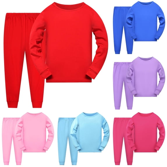 LINGLANG Kids Solid Color Pajamas Set Long Sleeve and Pants Toddler Cozy Sleepwear 2-Piece House Wear