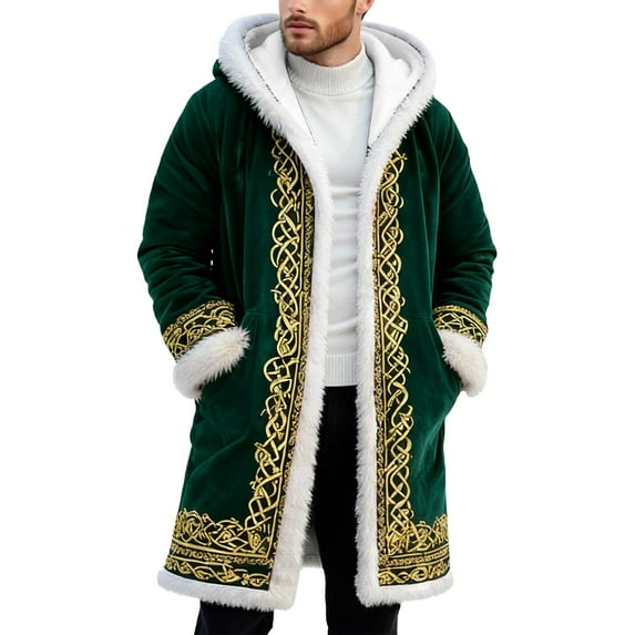 LINGLANG Long Cardigan for Men Christmas Long Hooded Cardigan Men Santa Claus Print Coat Xmas Fashion Warm Knit Cape Overcoat Trim with Pocket