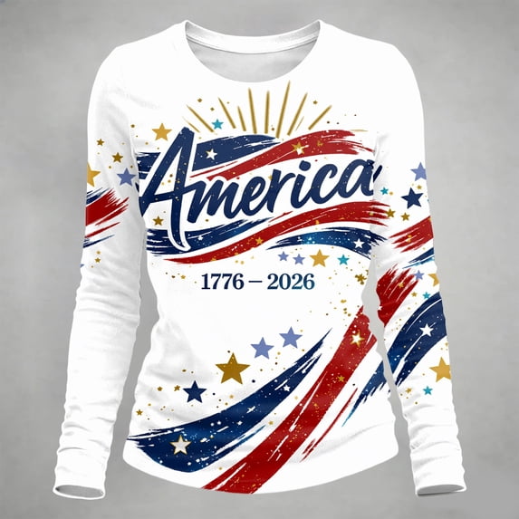 LINGLANG Long Sleeve 4th of July Shirts for Women, Patriotic American Flag Shirt USA 250th Anniversary Summer Autumn Casual July 4th Tee Tops