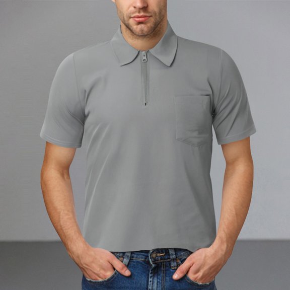 LINGLANG Men's Quarter-Zip Polo Shirt Summer Performance Knit Stripe Casual Zipper Lapel Athletic Golf Top