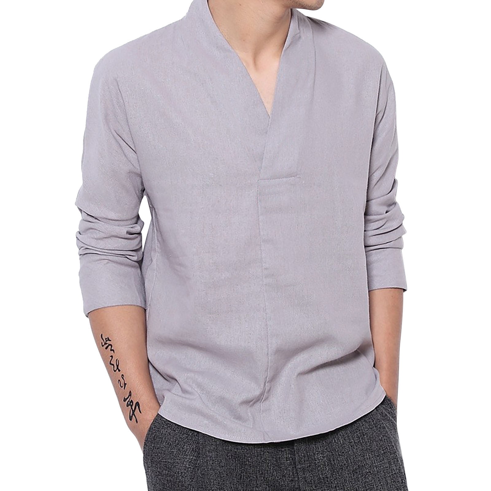 LINGLANG Men's Traditional Tang Suit Shirt Linen Blend Retro Fashion ...