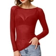 thumbnail image 1 of LINGLANG Mesh Tops for Women Long Sleeve Neck Fitted Top Bodycon Clubwear Sheer Pure Mesh Tops T Shirts, 1 of 4