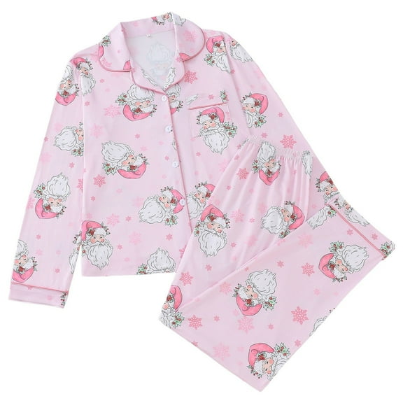 LINGLANG Pajamas For Women Set Christmas Sets Cozy Nights Hoween Stylish Cardigan Print Short Sleeve Shirt Long Pants Xmas Print Pjs Sleepwear Loungewear Nightwear Nightclothes Homewear