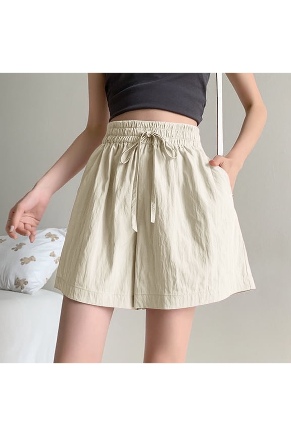 Quick Drying Ice Silk Texture Bermuda Shorts Plus Size High Waisted Thin Loose Wide Leg Pants Breathable Mid-Length Summer Walking Shorts