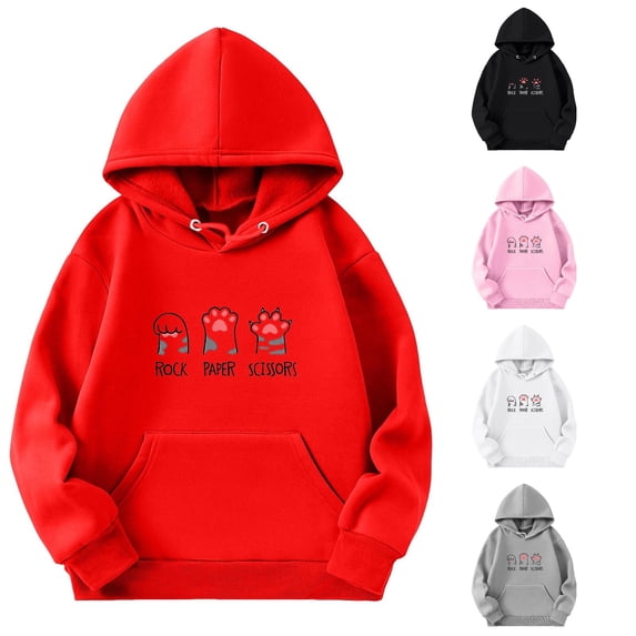 LINGLANG Rock Paper Scissors Hoodies for Girls Cats Paw Graphic Oversized Sweatshirt Long Sleeve Preppy Clothes